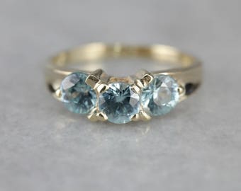 Three Stone Blue Zircon Ring, Birthstone Ring,Past Present and Future UA8LM4-R