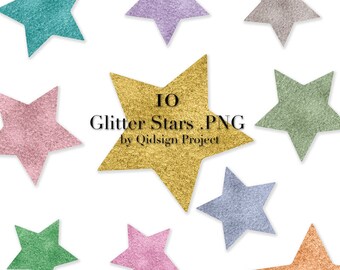 10 Glitter Stars Clipart for scrapbooking invitation personal and commercial use instant download