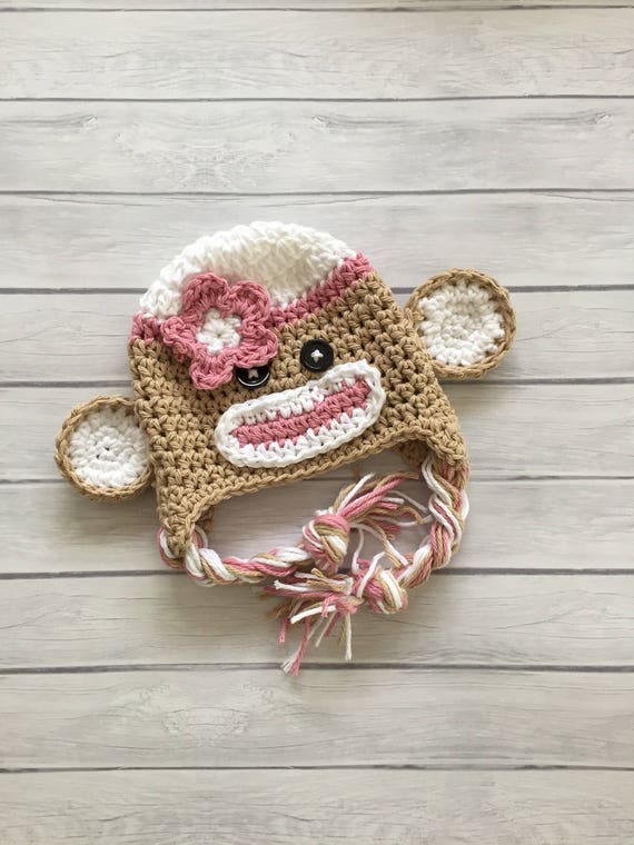 Pink sock monkey hat newborn sock monkey hat toddler sock