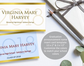 custom name card etsy graduation name card inserts template