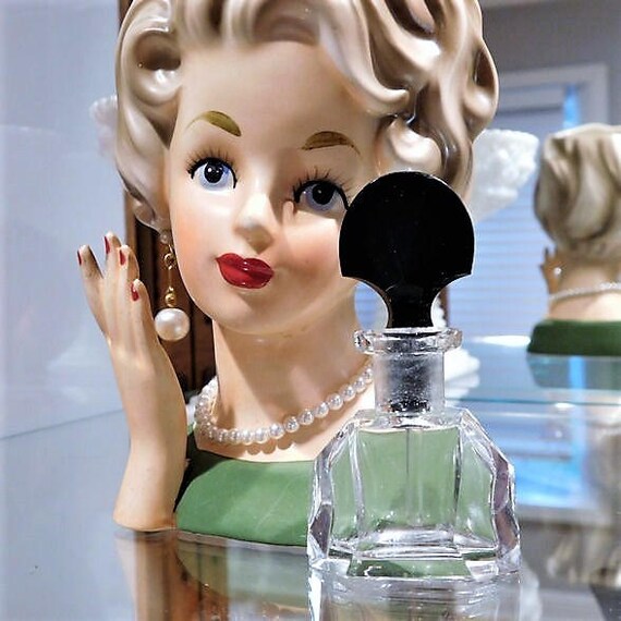 Miniature Art Deco Czech Perfume Bottle / Black Crystal