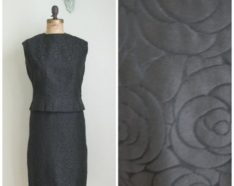 1960's Two Piece LBD// Black Rose