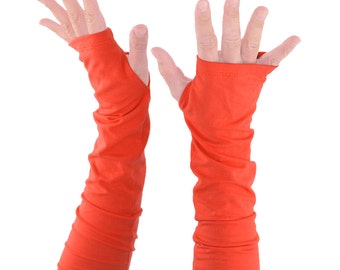 Arm Warmers in Tangerine Orange - Fingerless Gloves - Sleeves