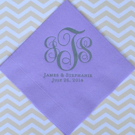 Personalized Monogrammed Wedding Napkins Custom Napkins Gold