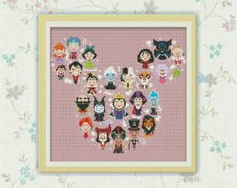 BOGO FREE! Disney Mickey Villains "Large" Cross Stitch Pattern, Disney cross stitch pattern Chart, Needlework PDF Instant Download, S092
