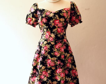 Happily Ever After - Floral Sundress Puff Sleeve Vintage Floral Dress Floral Bridesmaid Dress Tea Party Dress