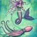 Mermaid with Octopus - 9 x 12 Mermaid Fantasy Watercolor Fine Art Print by Molly Harrison