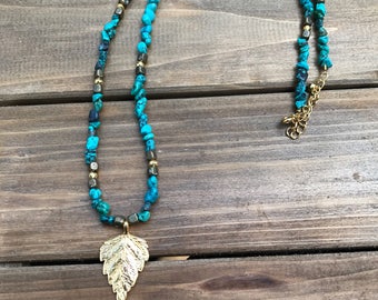 Turquoise and Leaf Necklace
