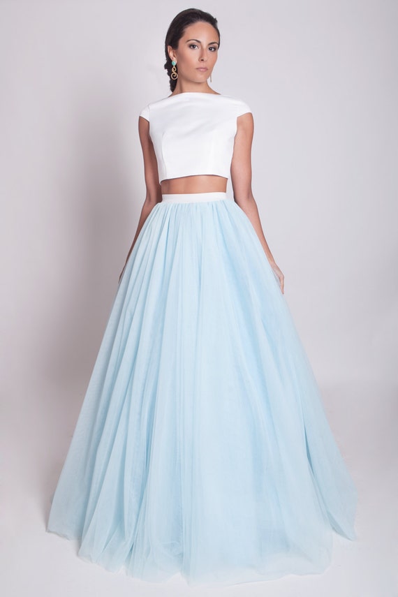 Sky blue floor length tulle skirt 30s tulle skirt tulle