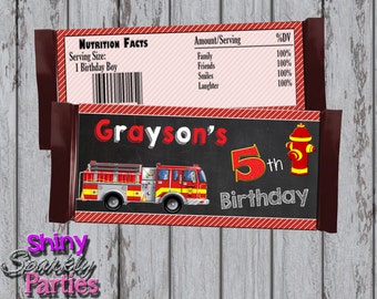 Printable FIRETRUCK CANDY Bar WRAPPERS - Firetruck Themed Candy Bar Wrappers - Firefighter Candy Bar Wraps - Fireman Candy Bar Wrappers