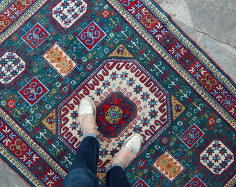 Vintage Karachov 5'7" x 4' Kazak Armenian Rug Handwoven Wool Rugs - FREE DOMESTIC SHIPPING