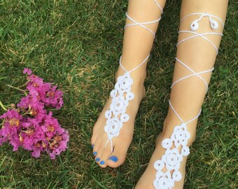 Crochet White Barefoot Sandals for Wedding