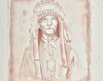 Native American Indian Chief Original Watercolor