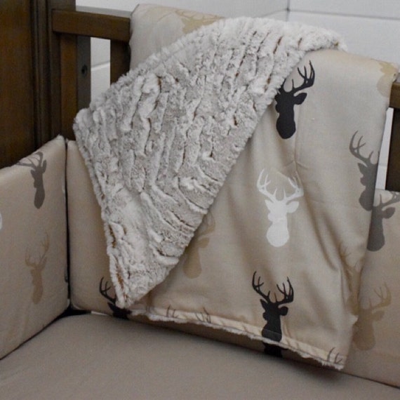 Items similar to Minky Baby Blanket Deer/Stag Head Black and Tan