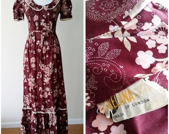 Prairie dress, S, M, maxi dress, cotton dress, boho dress, 70's maxi dress, vintage 70s dress, 70, maxi, burgundy dress, floral maxi dress