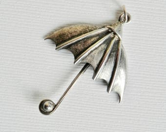 Retro Umbrella Pendant Sterling Silver Raindrop April Showers Vintage Jewelry Vintage Parasol Springtime Necklace April Birthday