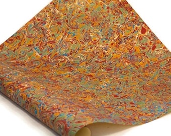 Hand-Marbled Paper Imported From Italy - Curled Stone - Red/Blue/Green