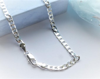 mens silver curb chain 4mm or 6mm width Boys 16"ins Mens 24"ins or 28"ins longer length gift pouch gift ideas childrens women girls necklace