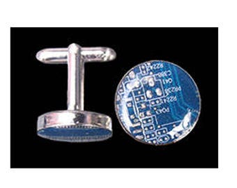 16mm circular mens cuff links made from recycled computer circuit boards