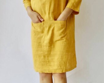 Yellow Linen dress, Linen tunic, Dress, Natural dress, Eco-friendly dress 100% Flax Linen