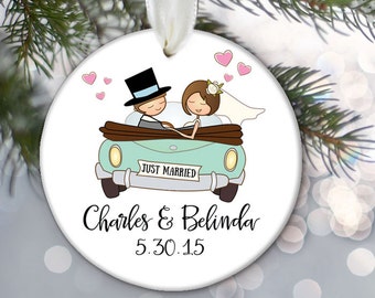Just Married Ornament, Getaway car ornament, Personalized Christmas Ornament, Custom Christmas Gift, Bridal Shower Gift, Get away car OR231