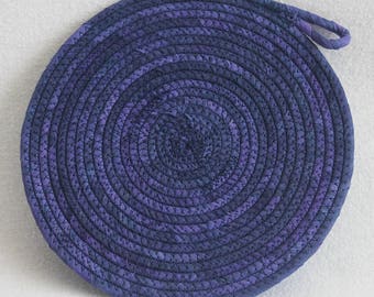 Indigo Hand-dyed Coiled Rope Mat / Fabric Coiled Mat / Mug Rug / Trivet / Hot Pad / Round Coiled Mat by PrairieThreads