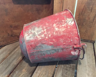 Antique Fire Bucket/Metal Bucket/Old Bucket/Red Bucket/Red Pail/Vintage Pail/Fire Pail/Round Bottom Pail/Round Bottom Bucket/Round Pail/