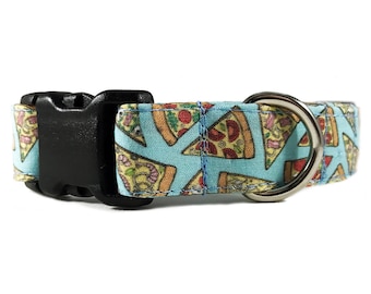 Blue Pizza Dog Collar Gift For Pizza Lover by Oh My Paw'd