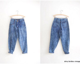80s Acid Wash Jeans Vintage High Waist Retro Hipster Denim Bleached Stone Washed 1980s Streetwear Jeans Worn In Womens XS 25" Waist