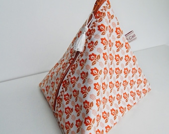vintage pyramidale pouch in orange and brown cotton