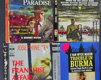 Pulp Fiction Paperback Book Covers. The Franchise Affair, Trouble in Burma, The Journey, A Devil in Paradise.. Altered Art, Collage.