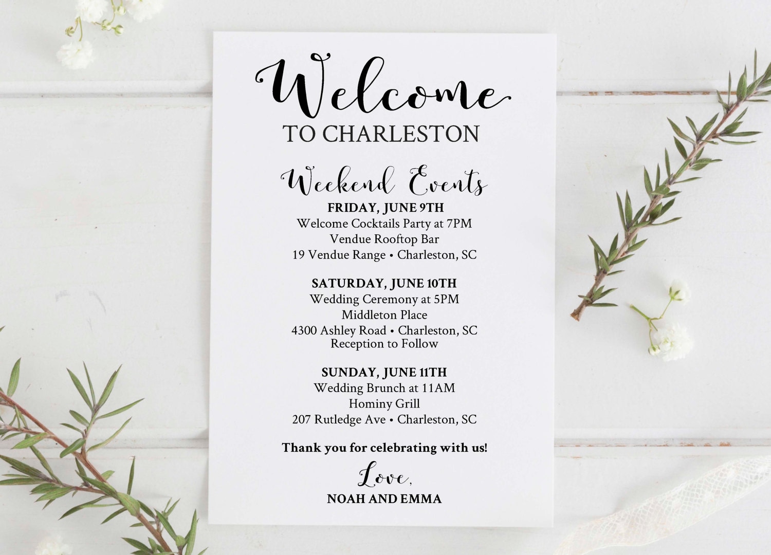 Wedding Welcome Bag Printable Editable Wedding Itinerary