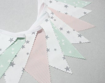 Mint & Gray, Pink, Fabric Bunting, Flag Banner, Baby Shower Decoration, Baby Bunting, Scandinavian Nursery, Minimalisme Home Decor