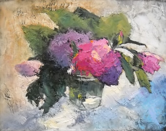 Floral Still Life, Flower Painting, Daily Painting, "Pretty in Pink " by Carol Schiff, 11x14" OOAK Still Life, Free Shipping in US