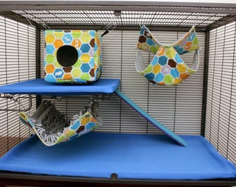 3 piece set LARGE rat hammocks cube fringe double ferret hammock chinchilla hammock pet hammock