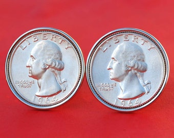 US 1955 ~ 1964 Washington Quarter Dollar BU Uncirculated 90% Silver Coin Cufflinks NEW