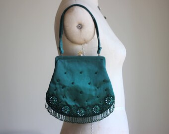 Vintage Emerald Green Magid Satin Evening Bag / Emerald Green Evening Bag / Green Wedding Bag / Formal Green Bag / Magid Evening Bag