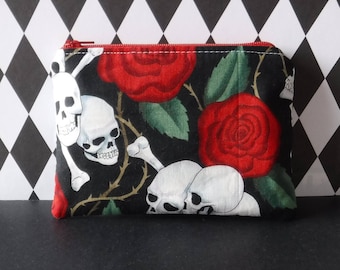 Skull Bag - Tampon Pouch - Skull Roses Fabric - Tampon Holder - Tampon Case - Toiletry Bag - Women Toiletry Bag - Sanitary Pad Holder