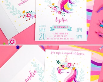 Unicorn Invitation Printable, Unicorn Party, Unicorn Birthday Invitation, Editable, Rainbow Unicorn, pdf, invite, INSTANT DOWNLOAD