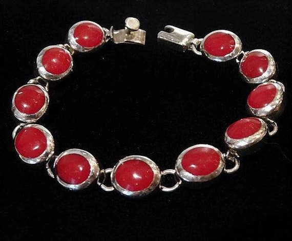 Red Jasper Bracelet / Sterling Silver Bracelet / Mexico Red Jasper Jewelry