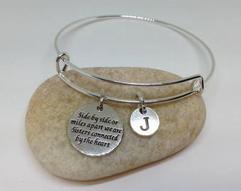 Soul Sister Bangle Sister Side by Side or Miles Apart We are sisters connected by the heart Bracelet, Sister Bangle, Personalized bracelet