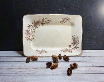 Ironstone Platter with Pink and Brown