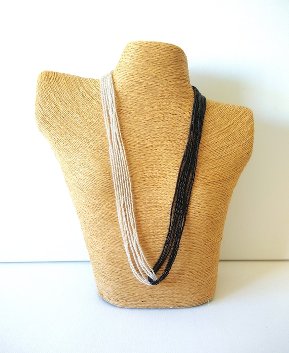 black and white necklaceseed bead necklace black necklace