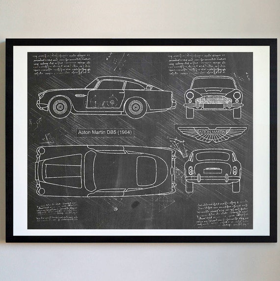 Aston Martin DB5 1964 Da Vinci Sketch James Bond Blueprint