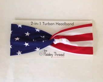 American Flag Stretchy Cotton Turban Headband
