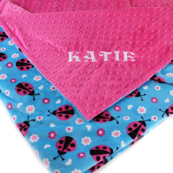 Personalized Blanket, Minky Baby Blanket, Baby Girl Ladybug Baby Blanket, Fuchsia Ladybug Blanket Name Blanket Baby Gift Kids Minky Blanket
