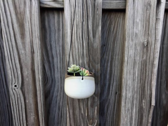 Small Ceramic planter-white- Hanging flower pot - herb planter