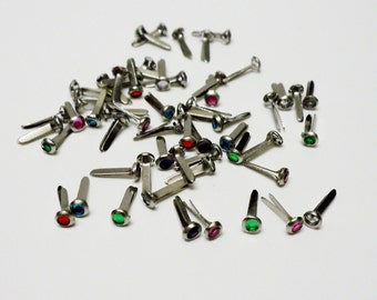 54 Tiny Multi-Color Gem Brads - Very Small Brads for Scrapbooking, Card Making, Hair Accessories, Wedding, Invitation, Hat