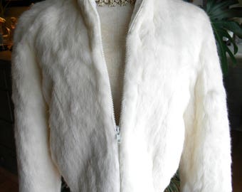 Pretty girls rabbit fur coat / jacket / outerwear/ size 14 / white fur / real fur /