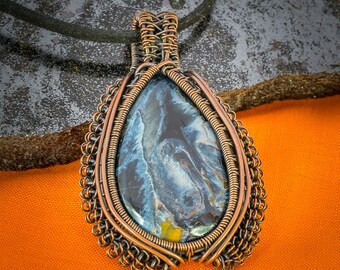 Blue Pietersite Pendant (Copper Wrapped)